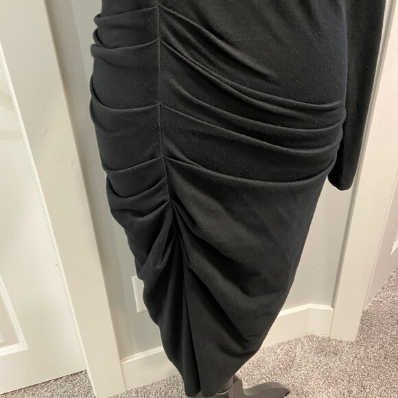 Banana Republic Jersey Black Long Sleeve Side Ruched Midi Dress, size S - Picture 4 of 8